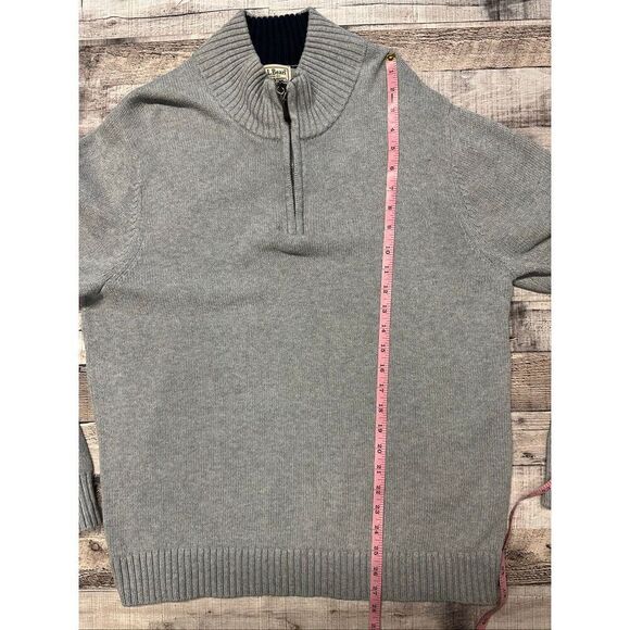 LL Bean Mens Large Gray 1/4 Zip Heavyweight Cotton Pullover Grandpa Sweater - Picture 4 of 6